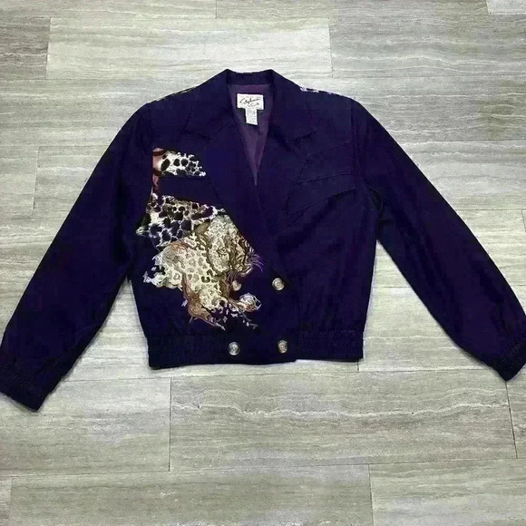 Silk Blend Vintage Purple Jaguar 1980s Style Jacket Stephanie by Suzelle - Picture 1 of 10